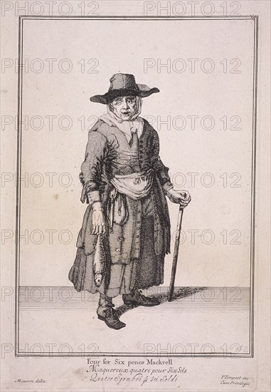 'Four for Six pence Mackrell', Cries of London, (1688?). Artist: Anon