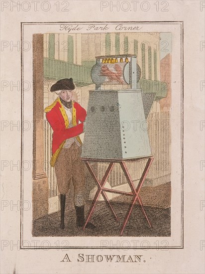 'A Showman', Cries of London, 1804. Artist: Anon