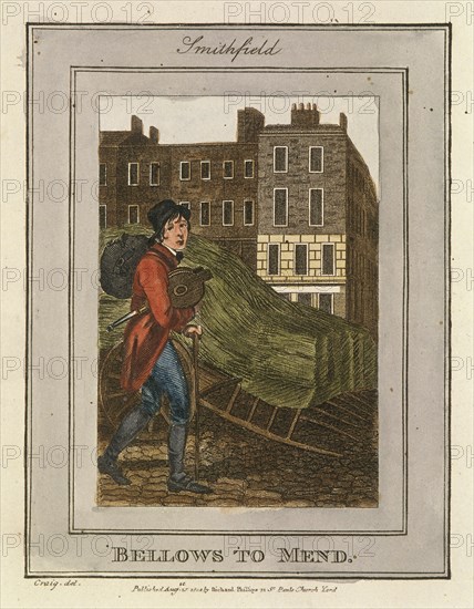 'Bellows to Mend', Cries of London, 1804. Artist: Anon