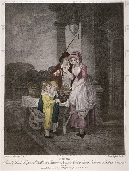 'Round & Sound Fivepence a Pound Duke Cherries', Cries of London, 1795. Artist: Antoine Cardon