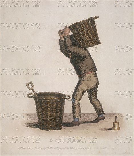 Dustman carrying a basket of refuse on his back, 1820. Artist: Thomas Lord Busby