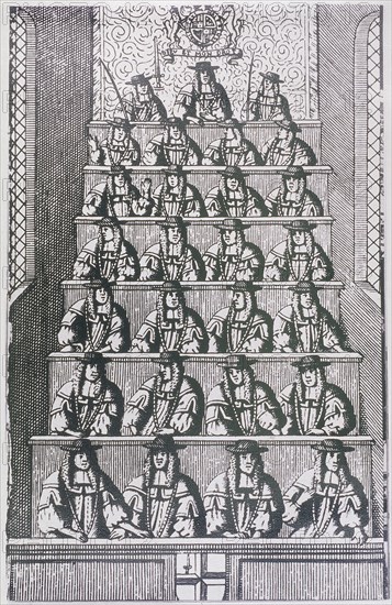 View of the Lord Mayor and court of Aldermen, depicted in 1681, (c1950). Artist: Anon