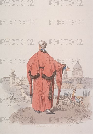 Alderman in civic costume looking towards St Paul's Cathedral, London, 1805. Artist: William Henry Pyne