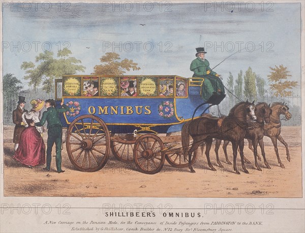 Passengers using Shillibeer's omnibus, London, 1829. Artist: Anon