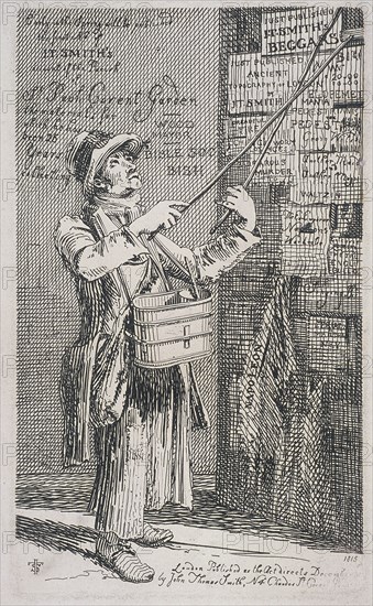 Billposter sticking bills up on a wall, 1815. Artist: John Thomas Smith