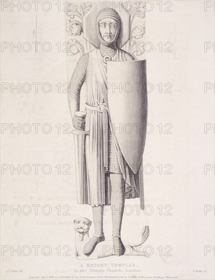 View of the effigy of a knight from Temple Church, London, 1840. Artist: George Hollis