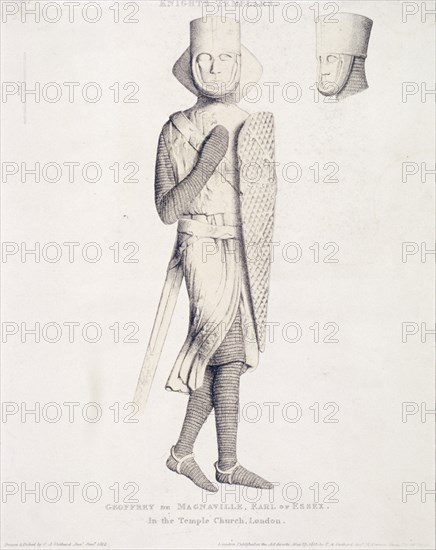 View of the effigy of Geoffrey de Mandeville, Earl of Essex, from Temple Church, London, 1840. Artist: Charles Alfred Stothard