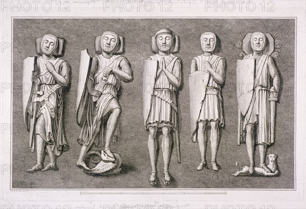 Five effigies of knights from Temple Church, London, 1786. Creator: James Basire I.