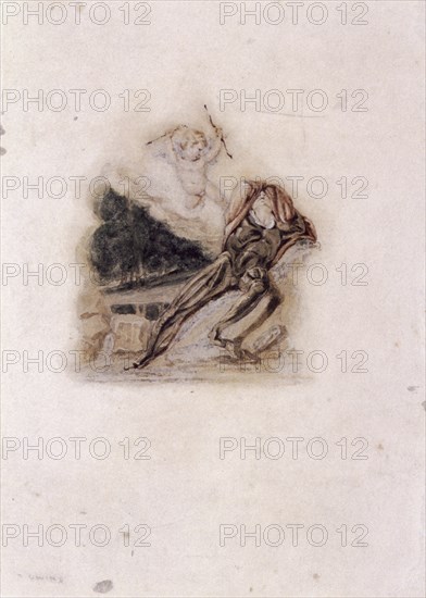 Cupid and lover lamenting the death of a loved one', c1802-c1857. Artist: Thomas Uwins