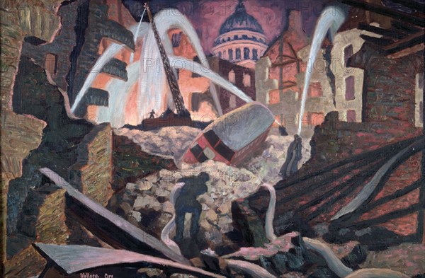 'Bombed ruins near St Paul's', London. Artist: James Robert Wallace Orr