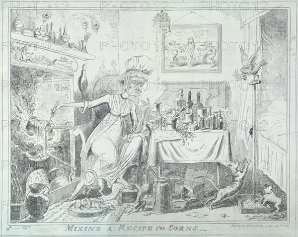 Mixing a recipe for corns', 1835. Artist: George Cruikshank