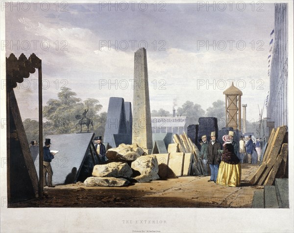 Exterior view of the Great Exhibition building during its construction, Hyde Park, London, 1851. Artist: Anon