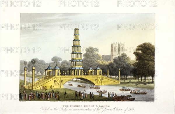 The Chinese bridge and pagoda, erected in St James's Park, London, 1814. Artist: Matthew Dubourg