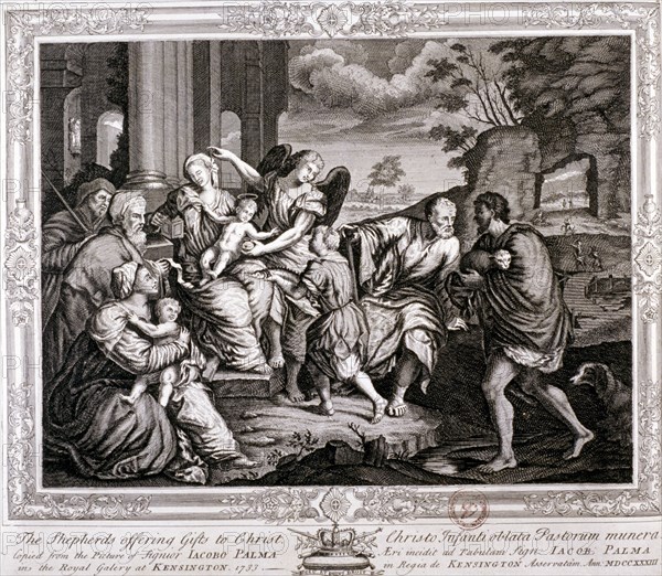 The Shepherds offering gifts to Christ, 1733. Artist: Jacopo Palma