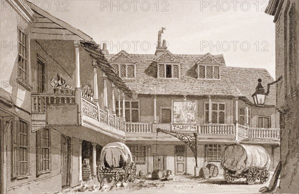 The Tabard Inn on Borough High Street, Southwark, London, 1827. Artist: John Chessell Buckler