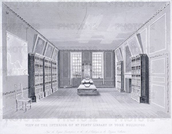 Interior view of Mr Pepys' library in York Buildings, Westminster, London, c1670. Artist: R Cooper