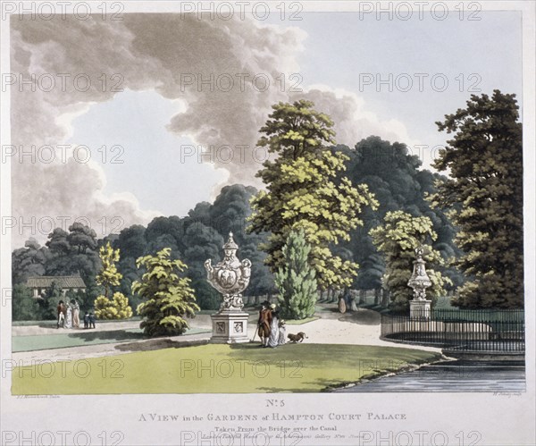 Gardens at Hampton Court Palace, Hampton, Middlesex, 1798. Artist: Heinrich Schutz