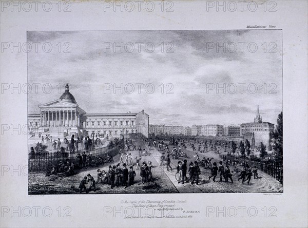 View of University College School's playground with University College to the right, 1833. Artist: George Scharf
