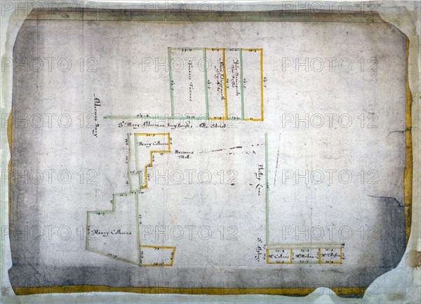 Plan of tenements in Addle Street, Aldermanbury and Philip Lane, London, c1666. Artist: Anon