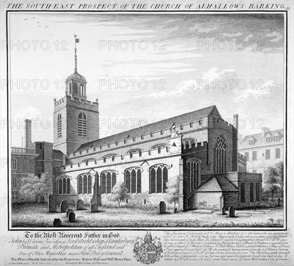 All Hallows-by-the-Tower Church, London, 1736. Artist: William Henry Toms