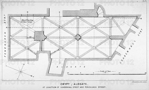 Plan of the groining for St Michael's Crypt, Aldgate Street, London, c1830(?). Artist: J Emslie & Sons