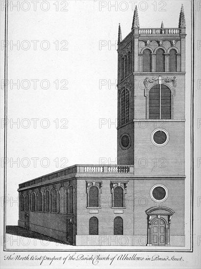 All Hallows Church, Bread Street, London, 1750. Artist: Benjamin Cole