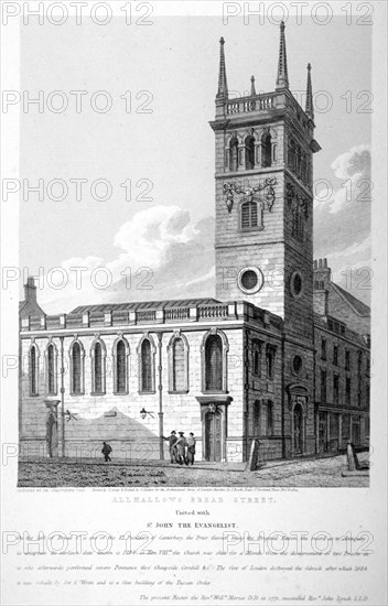 All Hallows Church, Bread Street, London, 1814. Artist: Joseph Skelton