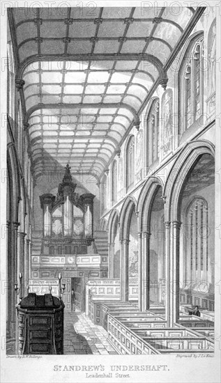 Church of St Andrew Undershaft, Leadenhall Street, London, c1837. Artist: John Le Keux