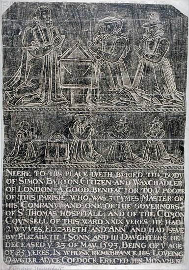 Brass rubbing from the Church of St Andrew Undershaft, Leadenhall Street, London, c1820. Artist: Anon