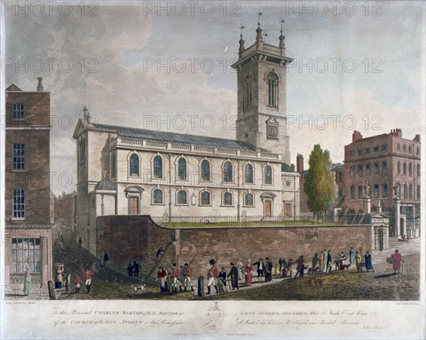 St Andrew Holborn, London, 1804. Artist: Frederick Christian Lewis