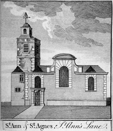 St Anne and St Agnes, Gresham Street, City of London, 1750. Artist: Anon