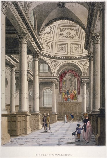 Interior of the Church of St Stephen Walbrook, City of London, 1798. Artist: Thomas Malton II