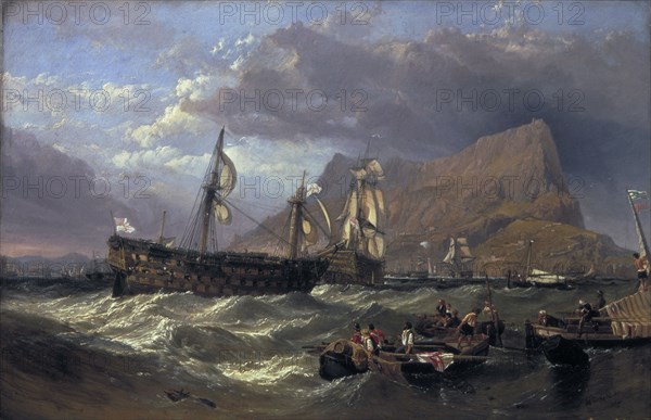 'The 'Victory' towed into Gibraltar', 1854. Artist: Clarkson Stanfield