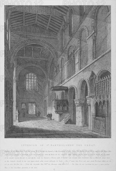 Interior view of the Church of St Bartholomew-the-Great, Smithfield, City of London, 1814. Artist: Joseph Skelton