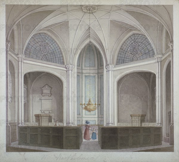 Interior of the Church of St Bartholomew-the-Less, City of London, 1834. Artist: Robert Blemmell Schnebbelie