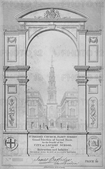 St Bride's Church, Fleet Street, City of London, 1827. Artist: W Wallis