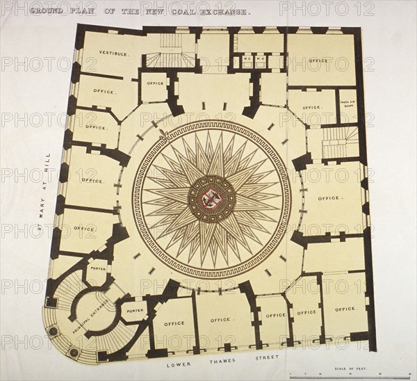 Ground plan of the New Coal Exchange in Lower Thames Street, City of London, 1849. Artist: Anon