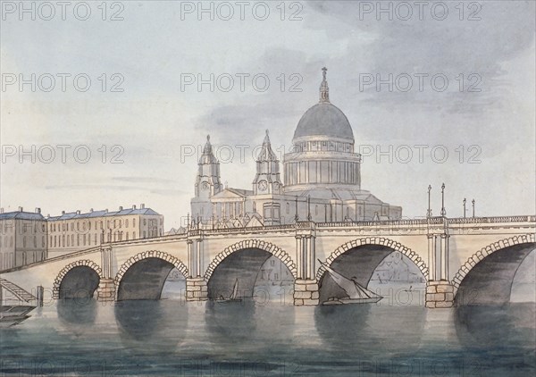 View of Blackfriars Bridge and St Paul's Cathedral, London, 1790. Artist: Anon