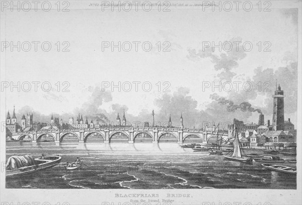 View of Blackfriars Bridge from the Strand Bridge, London, 1815. Artist: Anon