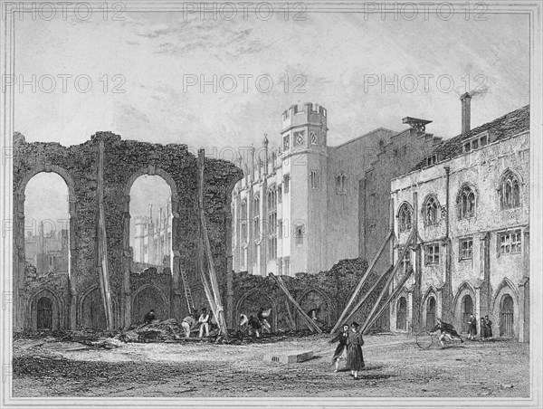 West view of Christ's Hospital, with ruins of some of the old buildings, City of London, 1825. Artist: Anon