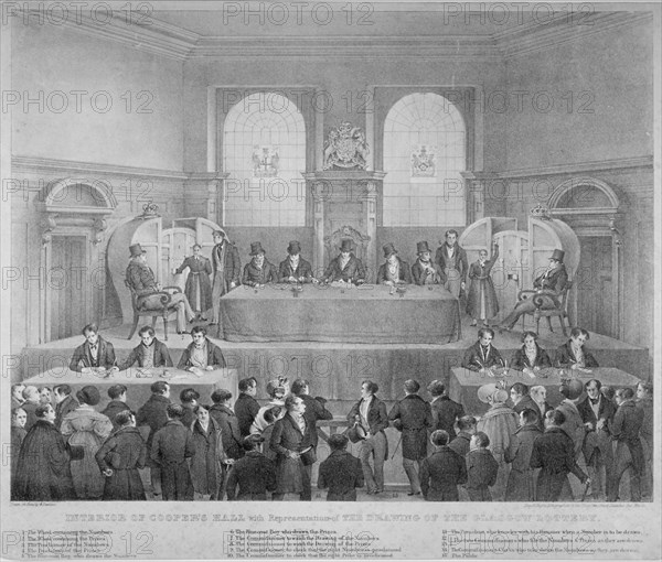 Lottery draw, Coopers' Hall, City of London, 1825. Artist: Day & Haghe