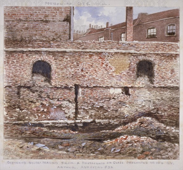Portion of London Wall showing the internal face on Cooper's Row, City of London, 1864. Artist: J Maund