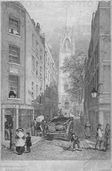 Church of St Dunstan-in-the-East from the Custom House, City of London, 1828. Artist: Edward William Cooke