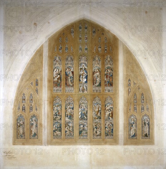 Stained glass window design, 1869. Artist: Henry Hughes