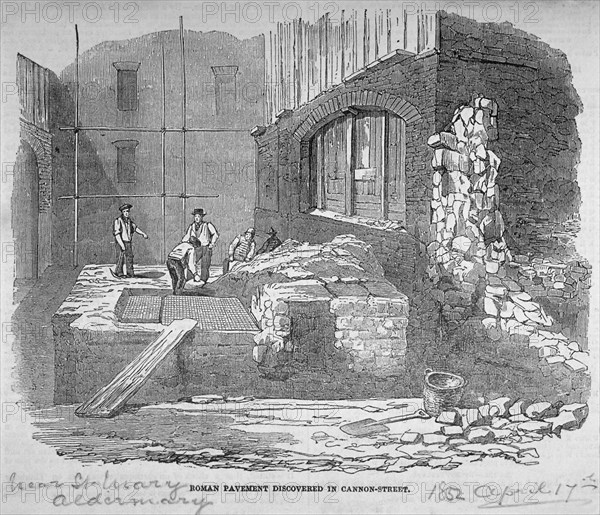 Roman pavement disovered in Cannon Street, City of London, 1852. Artist: Anon