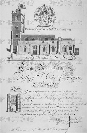 Church of St Giles without Cripplegate, City of London, 1827. Artist: John Sturt