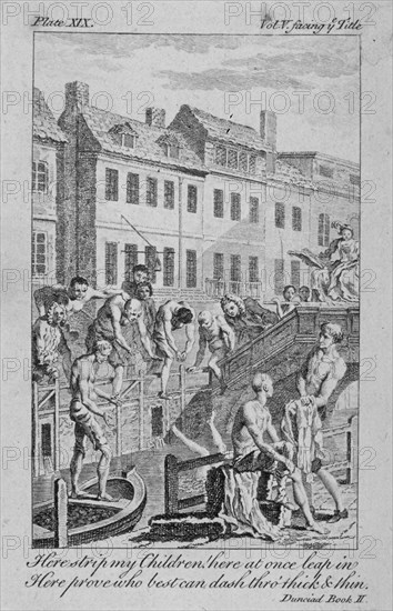 View of the Fleet Ditch with bathers, City of London, 1750. Artist: Charles Grignion