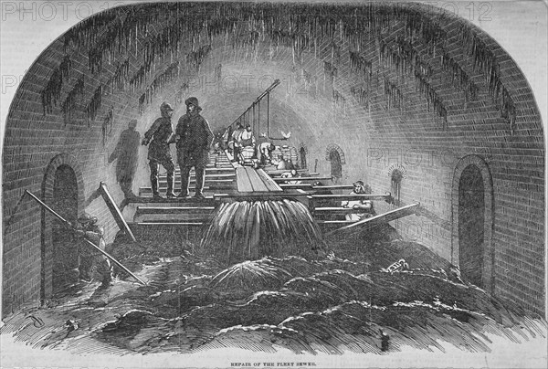 Repair of the Fleet sewer, City of London, 1854. Artist: Anon