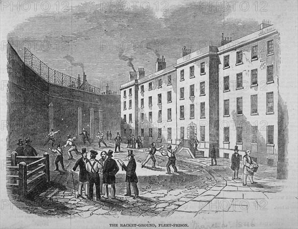View of Fleet Prison and the tennis ground, City of London, 1845. Artist: Anon