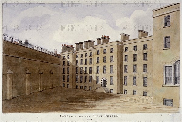Inner courtyard of Fleet Prison, City of London, 1805. Artist: Valentine Davis